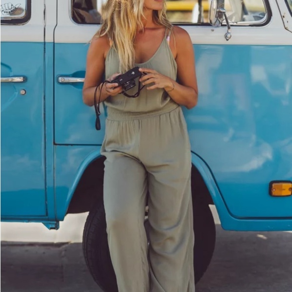 prAna Womens Fernie Wide Leg Coverup Jumpsuit in Sweet Agave Green - Picture 2 of 6